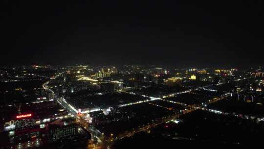 河南商丘城市大景夜景灯光航拍