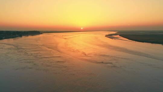 航拍黄河水面母亲河日出夕阳视频素材模板下载
