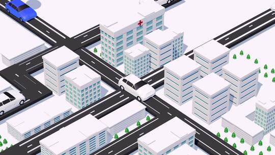 城市车流定位三维概念场景视频素材模板下载