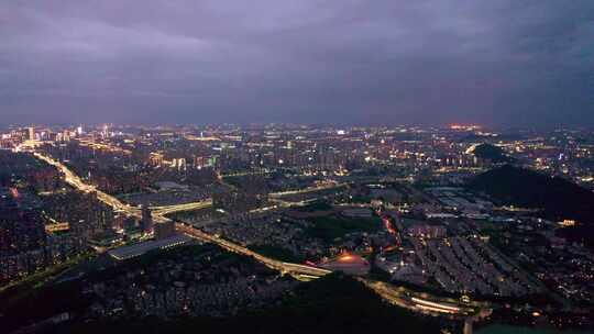 杭州滨江城市夜景航拍