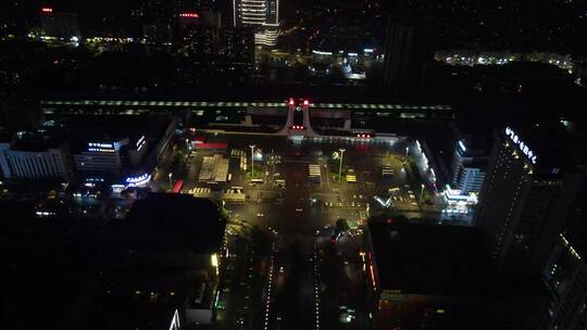 城市航拍湖南岳阳火车站夜景视频素材模板下载