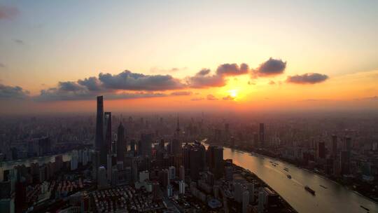 航拍陆家嘴夕阳夕照晚霞