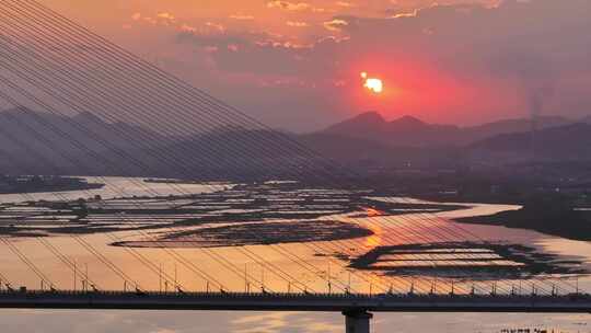 夕阳日出厦漳大桥物流交通漳州厦门跨海大桥