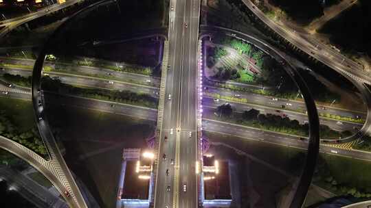 城市夜景错综复杂立交桥交通航拍南昌