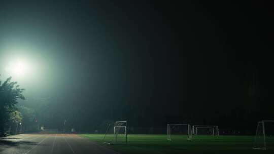 凌晨操场 足球场 夜晚路灯空镜 学生训练视频素材模板下载