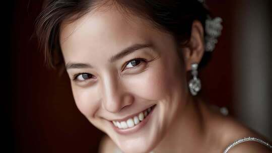 自信新娘的迷人微笑特写