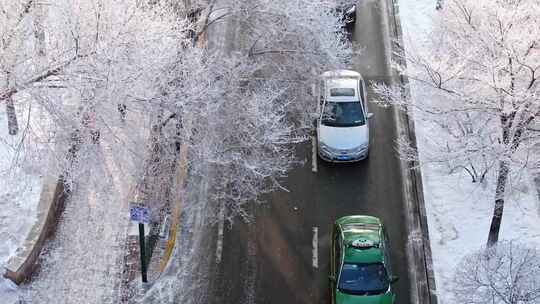 中国黑龙江哈尔滨城区雾凇雪景航拍合集