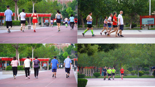 4K公园晨跑健身的人视频素材模板下载