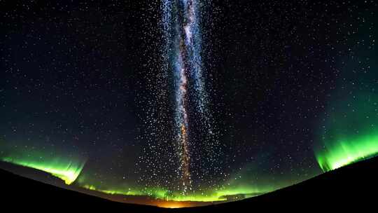 夜空中的绿色极光与繁星