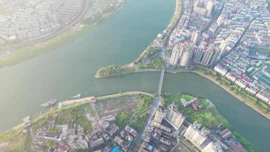 高空鸟瞰衡阳市湘江与蒸水两江交汇城市航拍