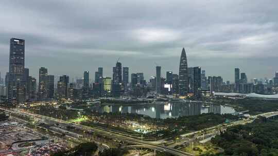 航拍深圳后海夜景和人才公园全景延时