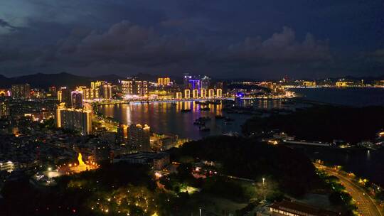 广东汕尾城市夜景航拍