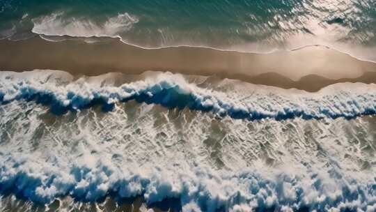 俯瞰海浪拍打沙滩