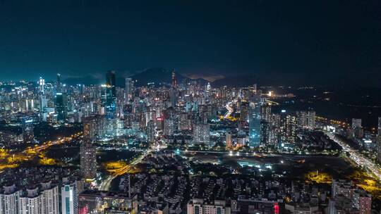 深圳大景夜景航拍福田罗湖南山区