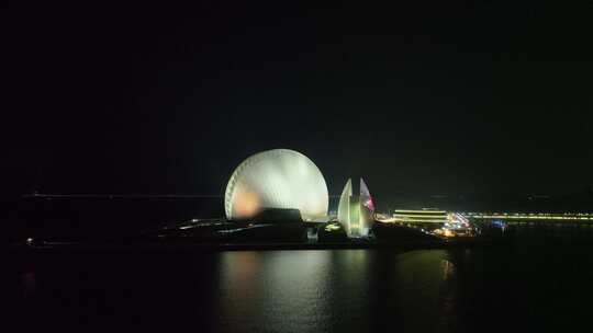 珠海日月贝夜景航拍夜晚珠海大剧院珠海地标