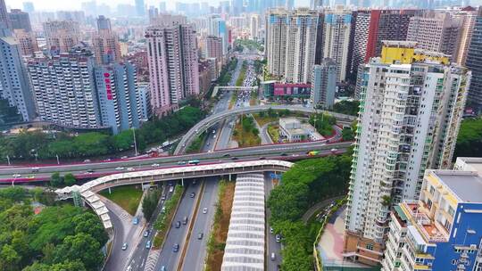 深圳市南山区航拍高楼大厦车流城市交通摩天