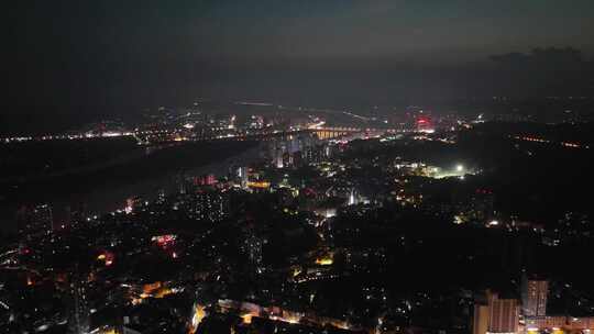 四川乐山万家灯火城市夜景航拍