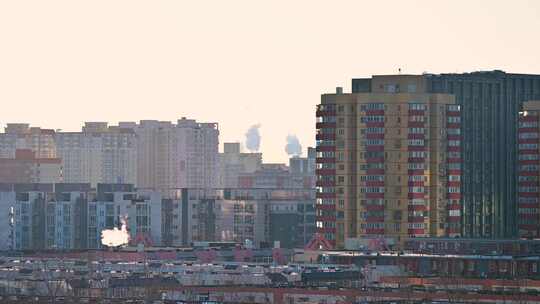 北京冬季早晨阳光下的城市建筑