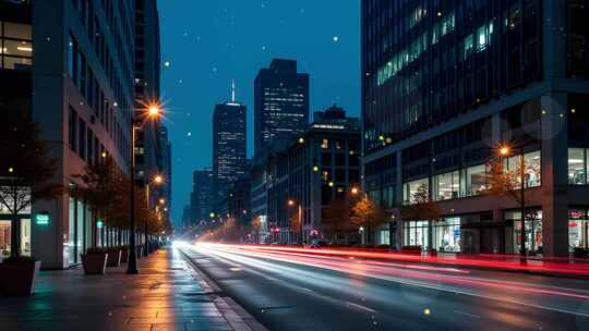 4k城市道路与商务写字楼夜景舞台背景