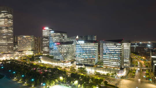 上海浦东前滩夜景航拍延时