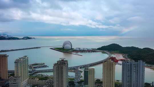 珠海地标建筑日月贝云彩虹延时拍摄