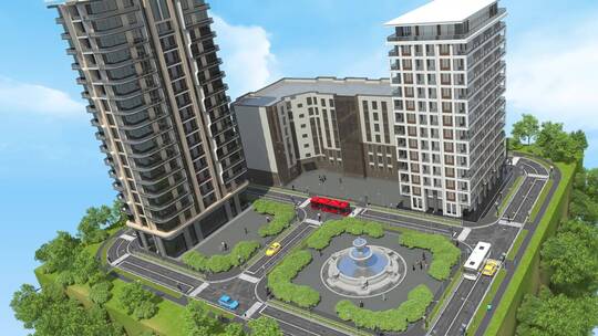 3D城市多样性高级住宅配套三维动画