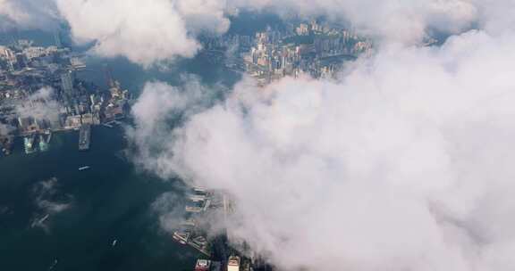 香港航拍港岛穿云大景