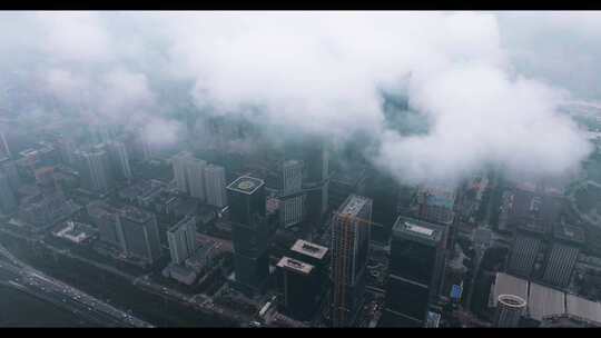 航拍西安高新区城市建筑群云海 西安BCD