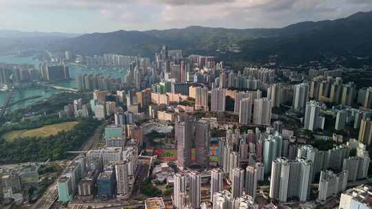 航拍香港城市全景鸟瞰高楼林立高密度住宅