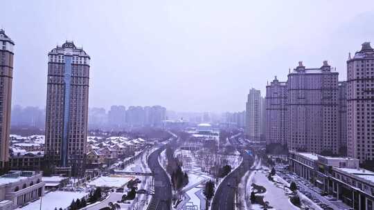 东北黑龙江哈尔滨雪景航拍