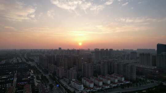 江苏宿迁城市日落晚霞夕阳航拍