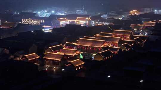 河南商丘古城雪景夜景航拍