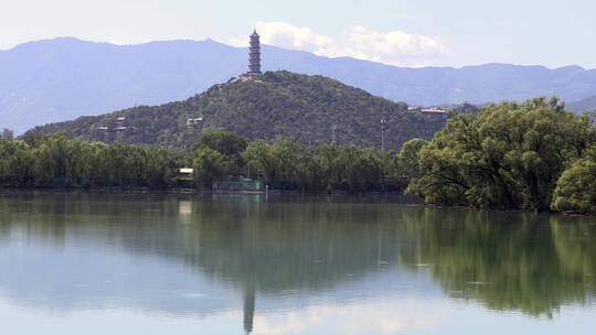 北京颐和园昆明湖中的玉泉山倒影视频素材模板下载