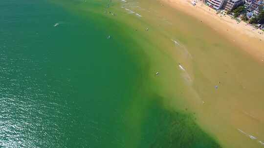 航拍三亚后海皇后湾冲浪及海棠湾海岛海浪