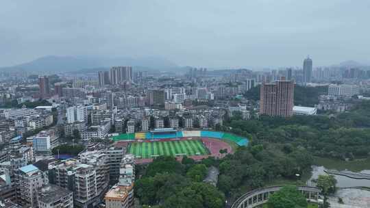 江门体育场馆操场航拍江门市体育场