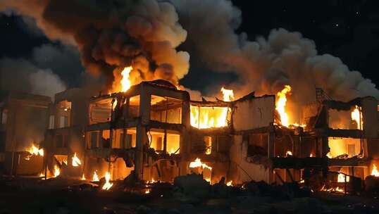 夜晚失火的建筑物