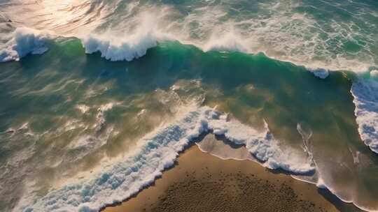 航拍海浪拍打沙滩景象