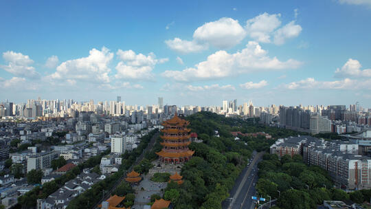航拍武汉城市旅游地标5A级景区黄鹤楼