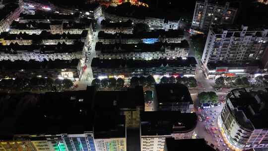 城市小区街道夜景航拍