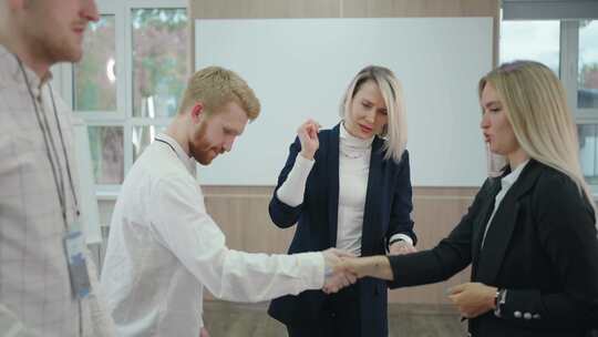 会议，握手，商人，同事