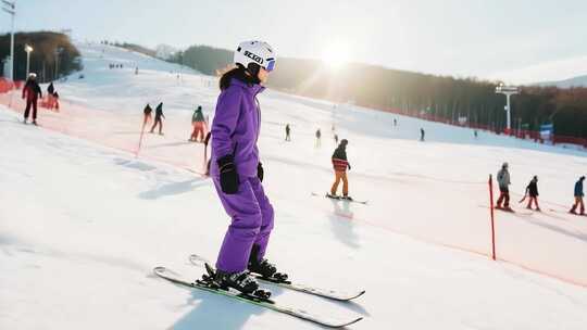 女子滑雪场滑雪场景