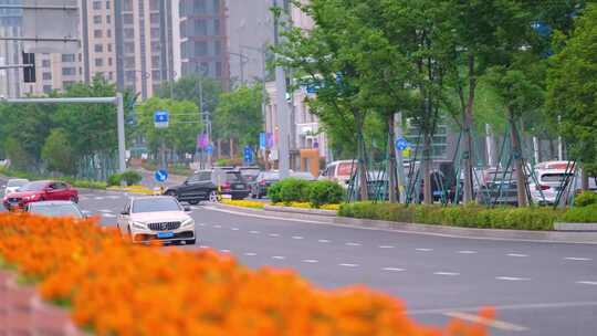 城市马路街道街头街景上班下班高峰期汽车车