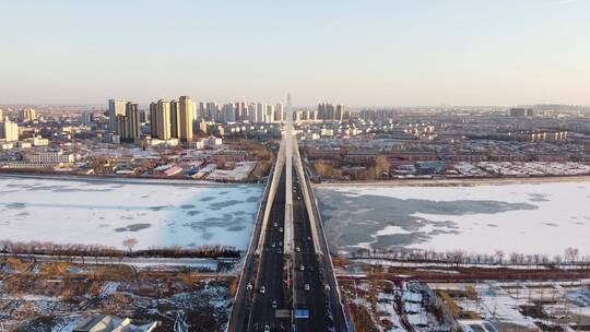 天津宁河芦台光明桥雪景视频素材模板下载