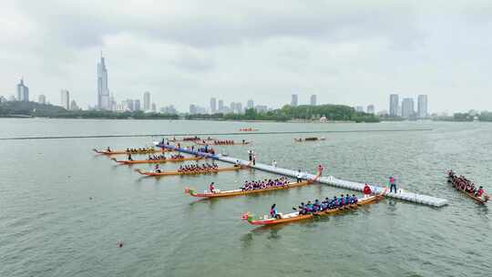 南京玄武湖端午节龙舟赛水上运动航拍