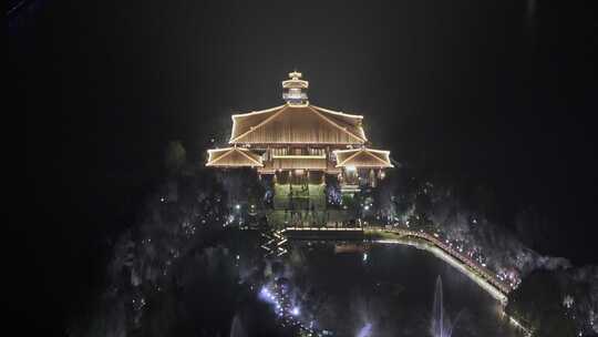 航拍上海浦江之首旅游景区灯光秀视频素材模板下载