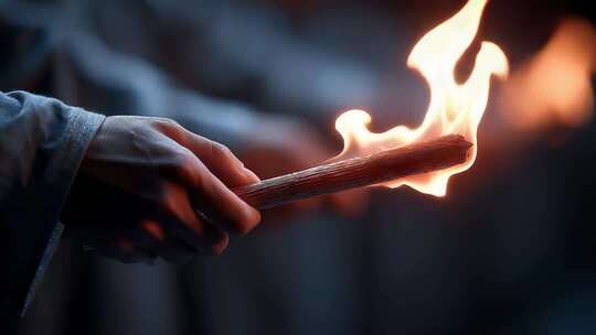 手中燃烧的火把照亮黑暗前路