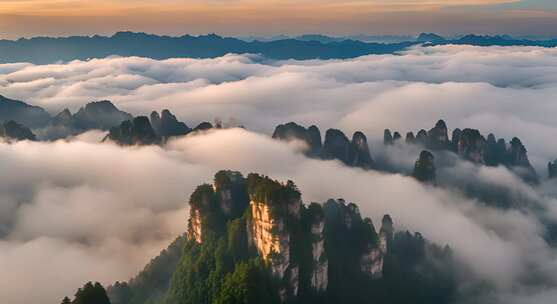 张家界山峰云海山脉日出风景云雾大自然奇峰