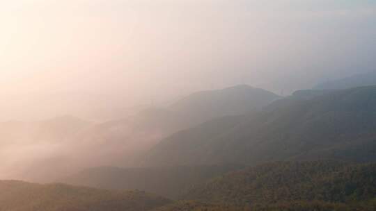 杭州萧山义桥寺坞岭望江阁日出云海竹海航拍