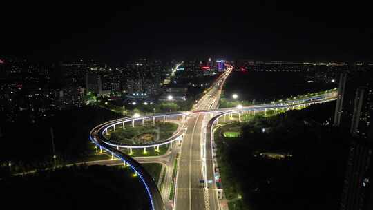 城市夜景交通高架桥夜景车辆行驶航拍