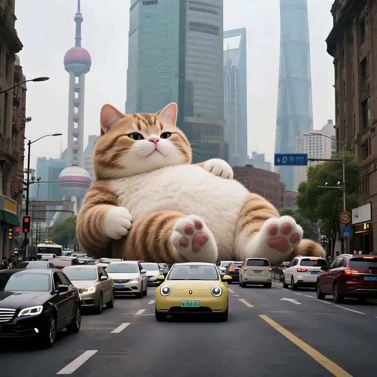 上海街头巨型猫咪素材